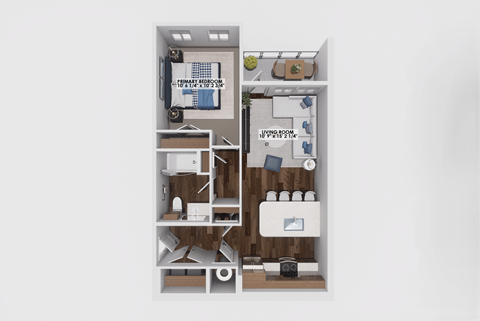 Floor plan for 1 bed, 1 bath, 701 sqft